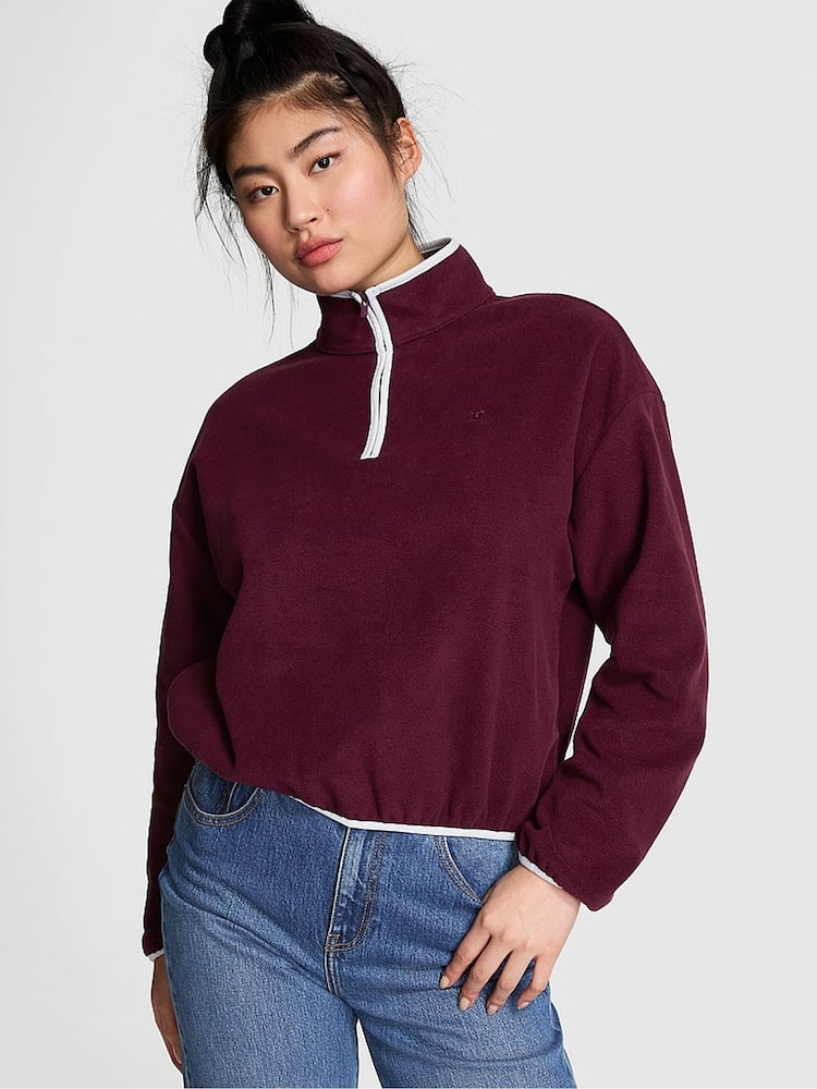 Victoria's Secret PINK Purple Rose Half Zip Fleece Sweatshirt - Image 1 of 4
