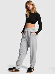 Victoria's Secret PINK Grey Heather Cuffed Diamante Fleece Joggers - Image 1 of 3
