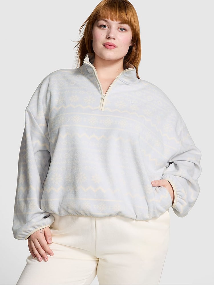 Victoria's Secret PINK Hydrangea Blue Half Zip Fleece Sweatshirt - Image 1 of 3