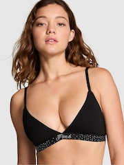 Victoria's Secret PINK Black Diamante Cotton Logo Triangle Bralette - Image 1 of 3