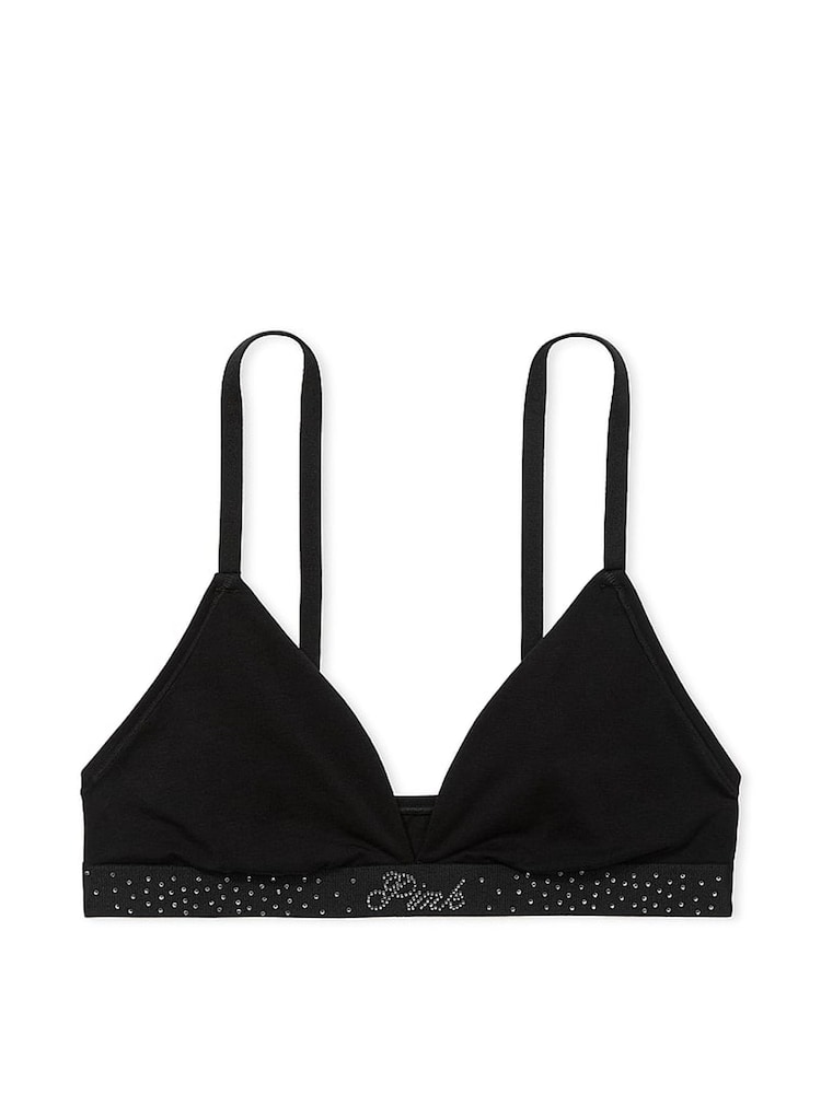 Victoria's Secret PINK Black Diamante Cotton Logo Triangle Bralette - Image 3 of 3