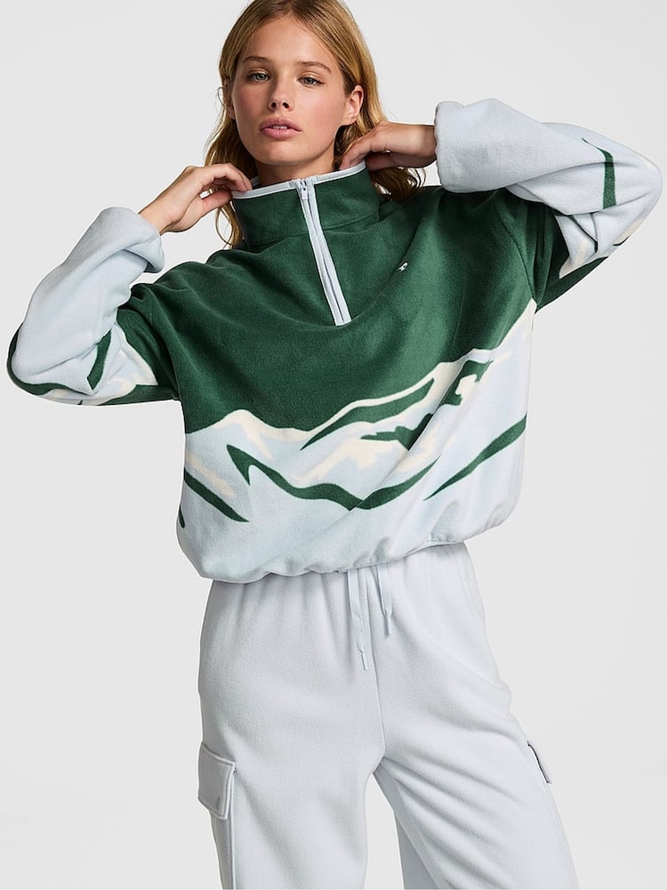 Victoria's Secret PINK Deep Forest Green Half Zip Fleece Sweatshirt - Image 1 of 3