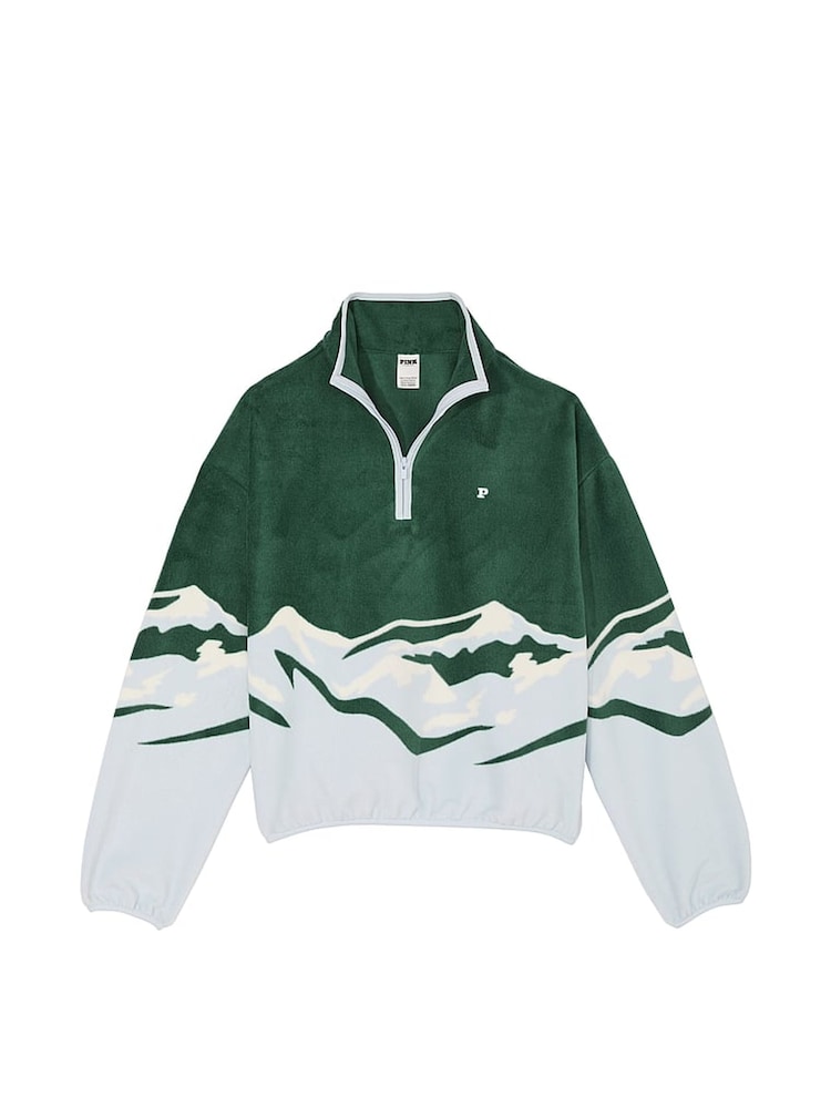 Victoria's Secret PINK Deep Forest Green Half Zip Fleece Sweatshirt - Image 3 of 3