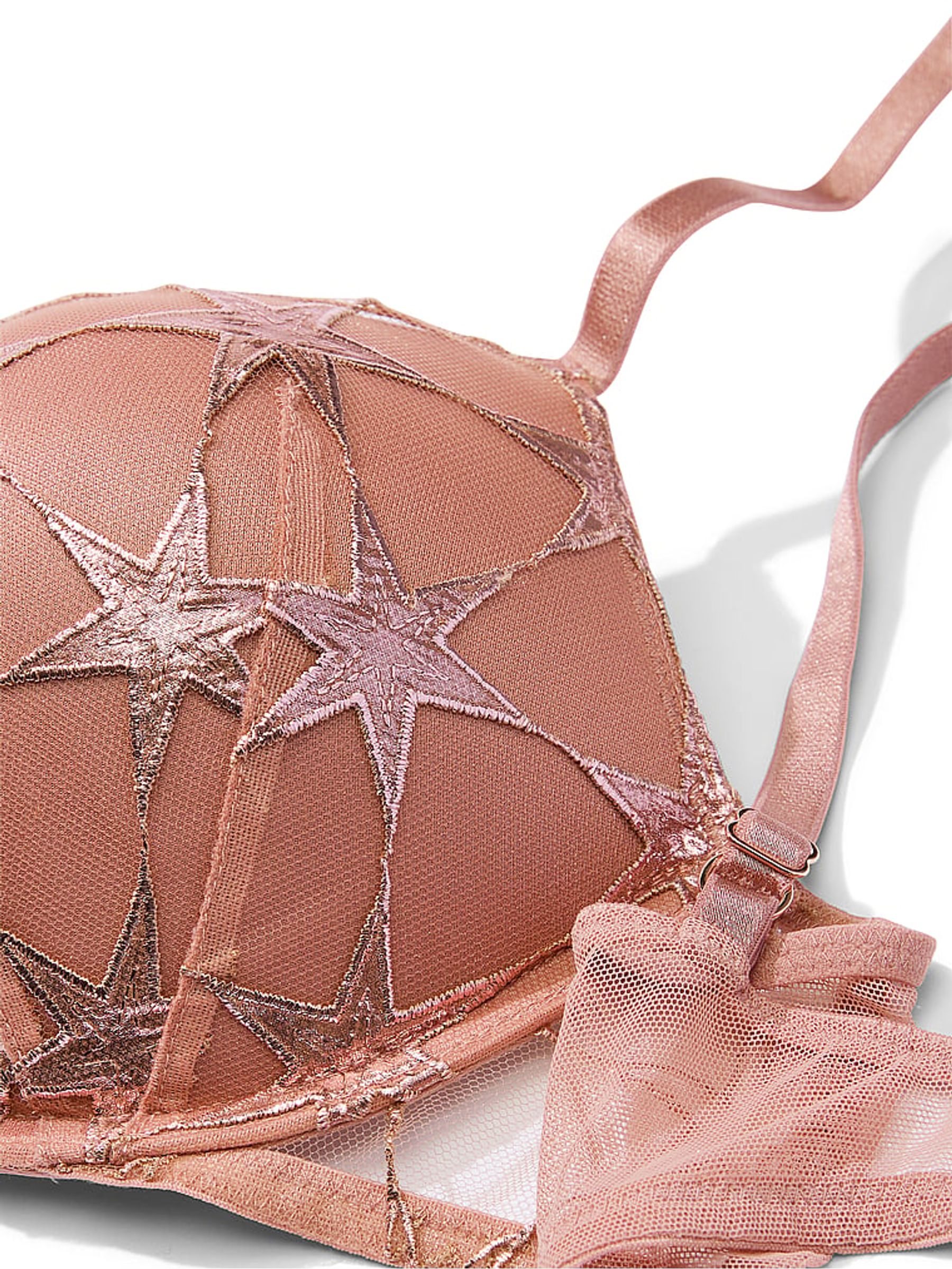 Victoria's Secret Rose Gold Add 2 Cups Bombshell Star Embroidery Push Up Bra - Image 4 of 4