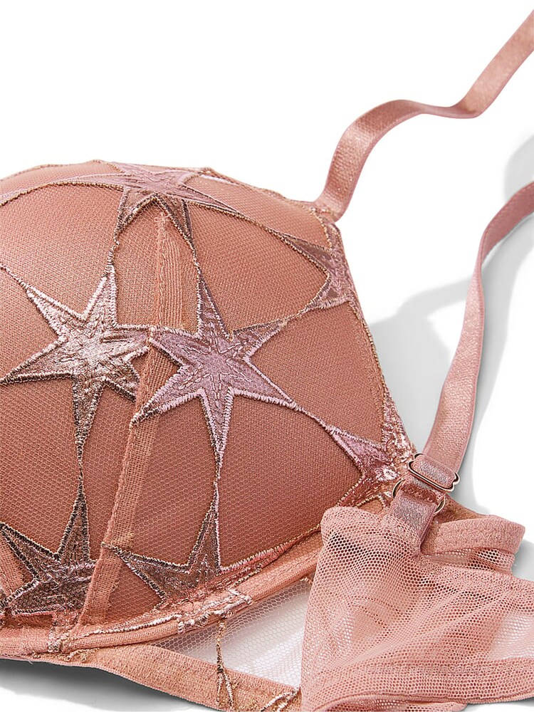 Victoria's Secret Rose Gold Add 2 Cups Bombshell Star Embroidery Push Up Bra - Image 4 of 4