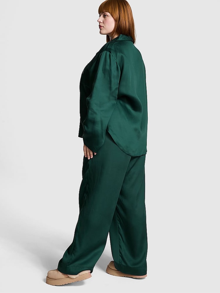 Victoria's Secret PINK Deep Forest Green Diamante Long Pyjama Set - Image 2 of 3
