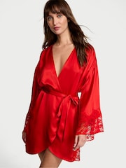 Victoria's Secret Vermillion Red Satin Lace Trim Robe - Image 1 of 3
