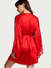 Victoria's Secret Vermillion Red Satin Lace Trim Robe - Image 2 of 3