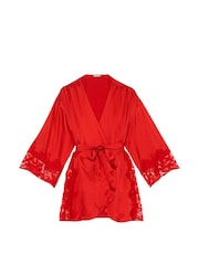 Victoria's Secret Vermillion Red Satin Lace Trim Robe - Image 3 of 3