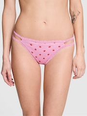 Victoria's Secret PINK Moonstone Pink Floral Print Lace Trim Rib Strappy Thong Knickers - Image 1 of 3