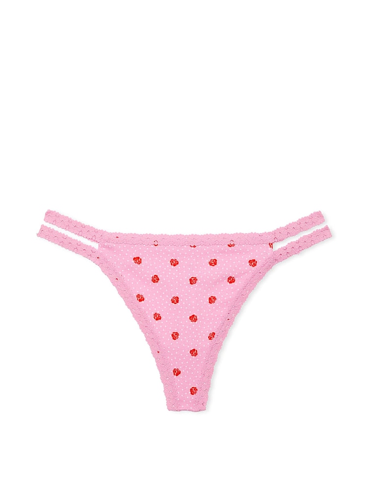 Victoria's Secret PINK Moonstone Pink Floral Print Lace Trim Rib Strappy Thong Knickers - Image 3 of 3