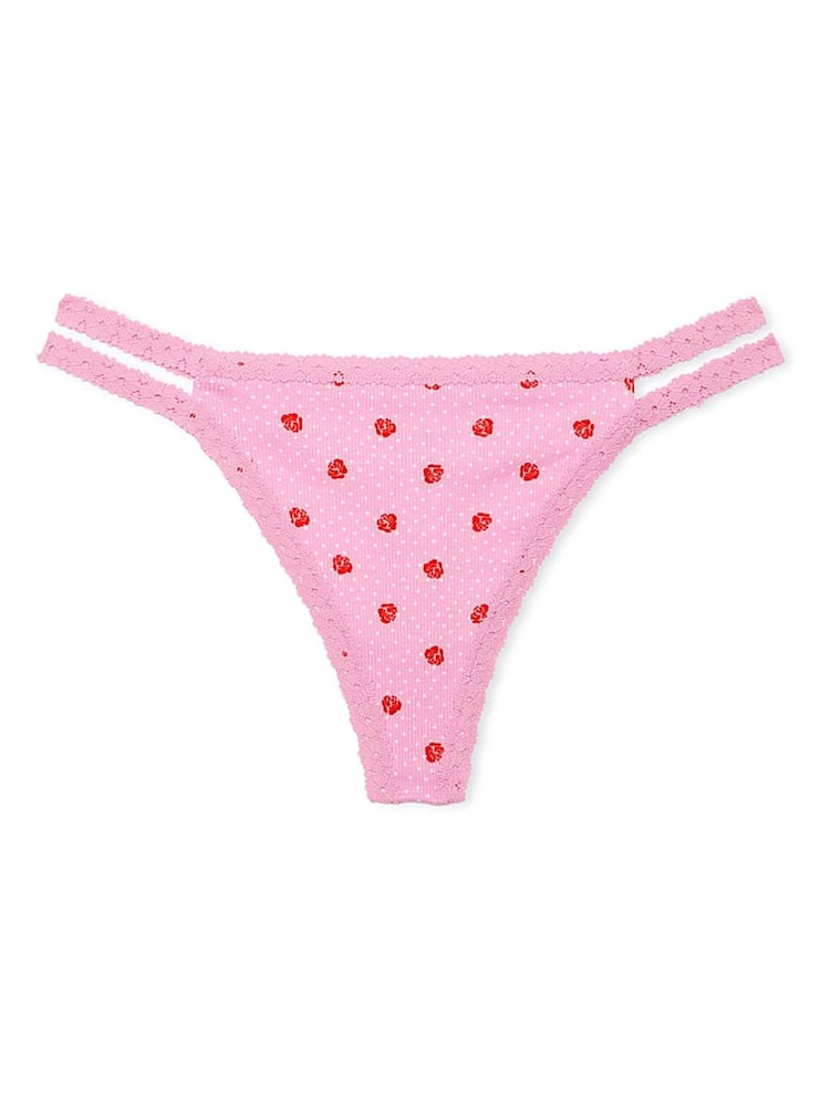 Victoria's Secret PINK Moonstone Pink Floral Print Lace Trim Rib Strappy Thong Knickers - Image 3 of 3 Victoria's Secret PINK Moonstone Pink Floral Print Lace Trim Rib Strappy Thong Knickers - Image 3 of 3