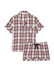 Victoria's Secret White/Lipstick Traditional Plaid Flannel Short Pyjama Set - Image 3 of 3