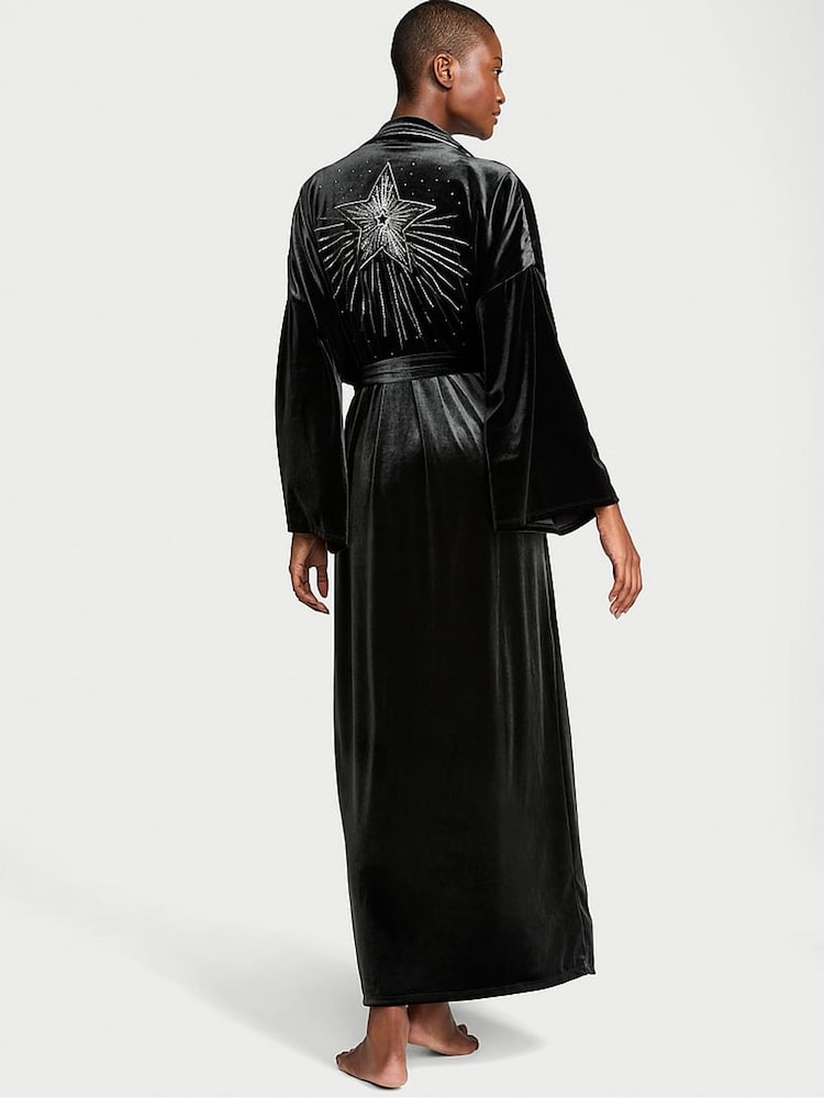 Victoria's Secret Black Star Embroidery Velvet Long Robe - Image 2 of 4