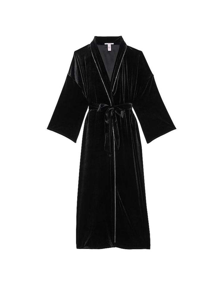 Victoria's Secret Black Star Embroidery Velvet Long Robe - Image 3 of 3 Victoria's Secret Black Star Embroidery Velvet Long Robe - Image 3 of 3
