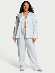 Victoria's Secret Soft Sky Stripe Blue Flannel Long Pyjama Set - Image 1 of 4