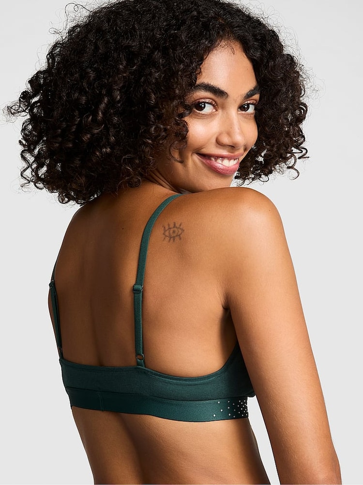 Victoria's Secret PINK Deep Forest Green Diamante Cotton Logo Triangle Bralette - Image 2 of 3