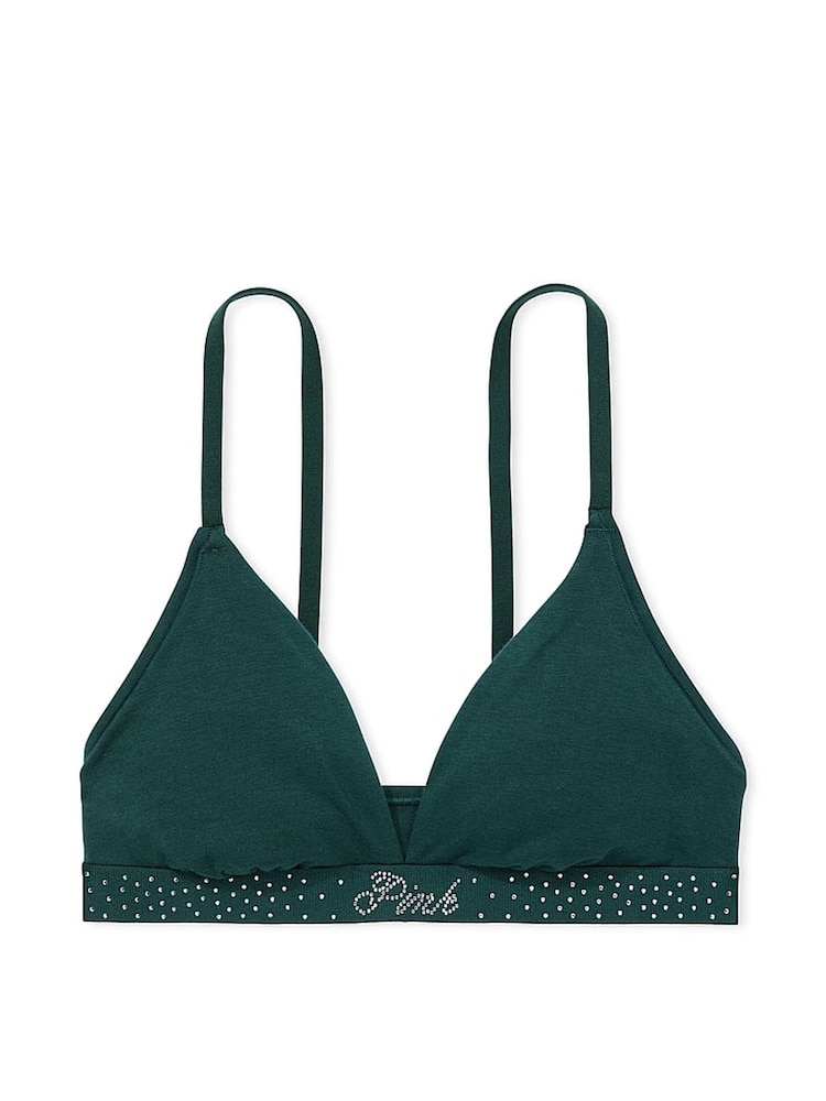 Victoria's Secret PINK Deep Forest Green Diamante Cotton Logo Triangle Bralette - Image 3 of 3