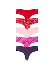 Victoria's Secret Red/Pink/Purple Thong 5 Pack Knickers - Image 1 of 3