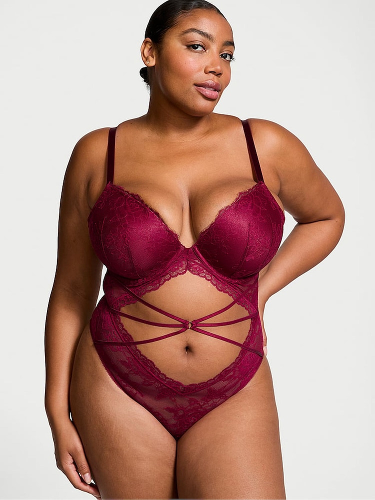 Victoria's Secret Campari Red Rose Lace Bodysuit - Image 1 of 3