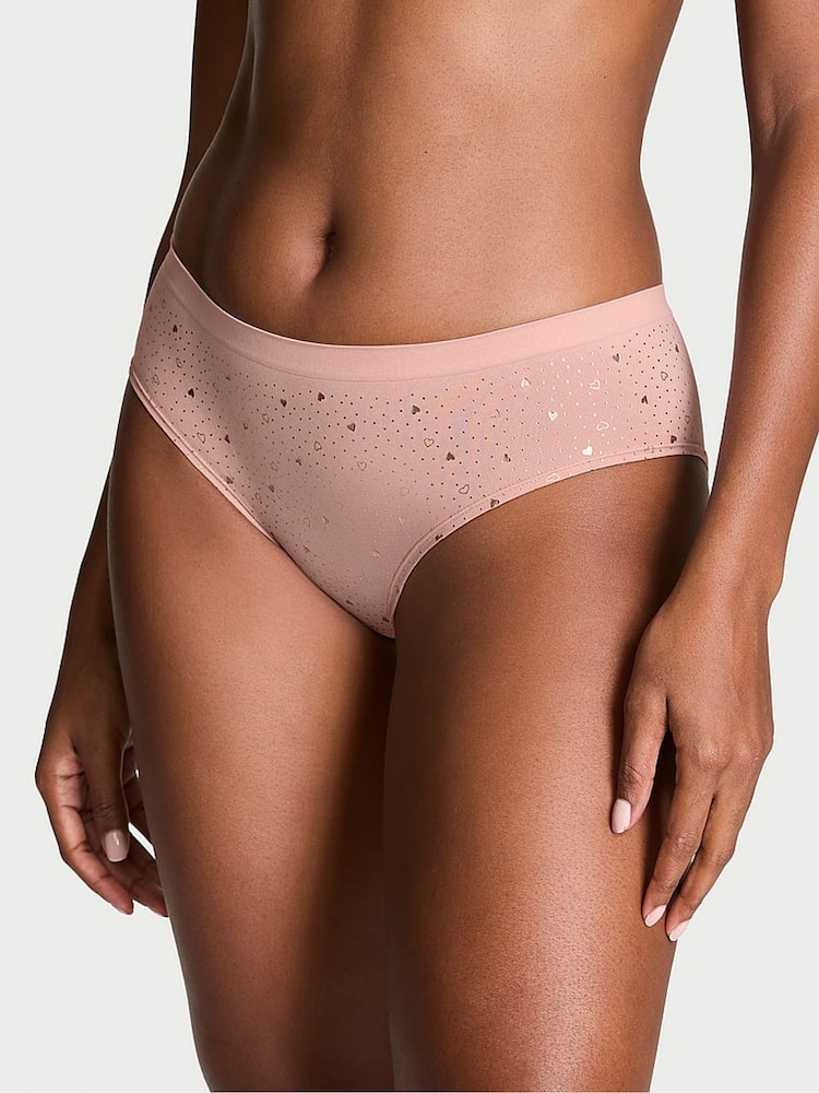 Victoria's Secret Pink Zinc Heart Foil Nude Hipster Knickers - Image 1 of 3