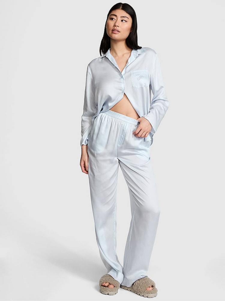 Victoria's Secret PINK Hydrangea Blue Diamante Long Pyjama Set - Image 1 of 3