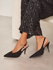 Lipsy Black High Stiletto Party Faux Suede Slingback Court Shoes - Image 1 of 4