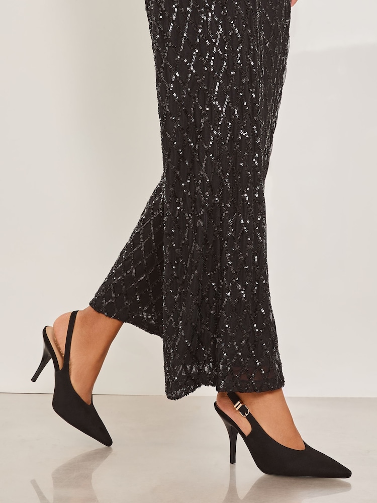Lipsy Black High Stiletto Party Faux Suede Slingback Court Shoes - Image 2 of 4