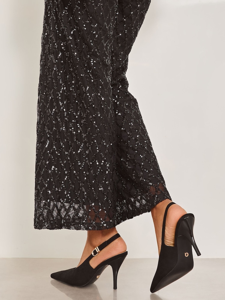 Lipsy Black High Stiletto Party Faux Suede Slingback Court Shoes - Image 4 of 4