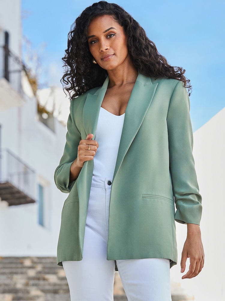 Sosandar Green Relaxed Fit Longline Blazer - Image 2 of 5