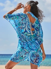 Sosandar Blue Paisley Print Embellished Neckline Kaftan - Image 3 of 5