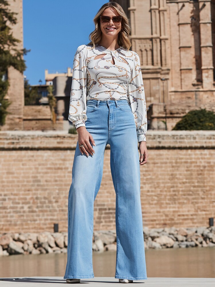 Sosandar Cream Nautical Chain Print Cut Out Jersey Top - Image 5 of 5 Sosandar Cream Nautical Chain Print Cut Out Jersey Top - Image 5 of 5