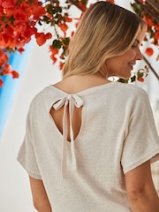 Sosandar Pink Metallic Tie Back Detail Knit Jumper - Image 4 of 5