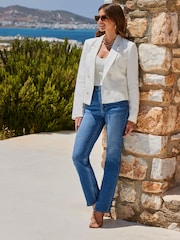 Sosandar White Linen Blend Double Breasted Blazer - Image 1 of 5