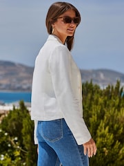 Sosandar White Linen Blend Double Breasted Blazer - Image 4 of 5