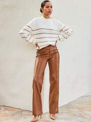 Sosandar Cream Metallic Stripe Button Shoulder Jumper - Image 2 of 5