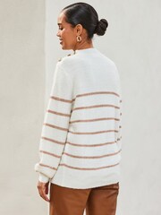 Sosandar Cream Metallic Stripe Button Shoulder Jumper - Image 4 of 5