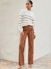 Sosandar Cream Metallic Stripe Button Shoulder Jumper - Image 5 of 5