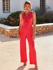 Sosandar Pink Ruffle Detail Wide Leg Jumpsuit - Image 1 of 5