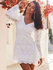 Sosandar White Paisley Lace 100% Cotton Shift Dress - Image 3 of 5