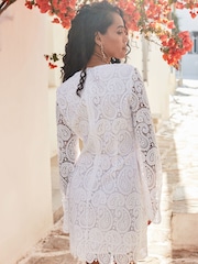 Sosandar White Paisley Lace 100% Cotton Shift Dress - Image 4 of 5