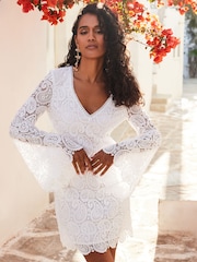 Sosandar White Paisley Lace 100% Cotton Shift Dress - Image 5 of 5