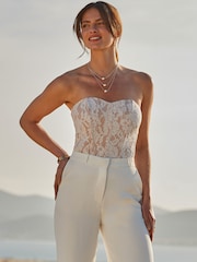 Sosandar White Premium Lace Bandeau Body-Sculpting Top - Image 1 of 5