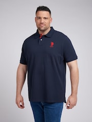 U.S. Polo Assn. Blue Mens Big & Tall Player 3 Pique 100% Cotton Polo Shirt - Image 1 of 5