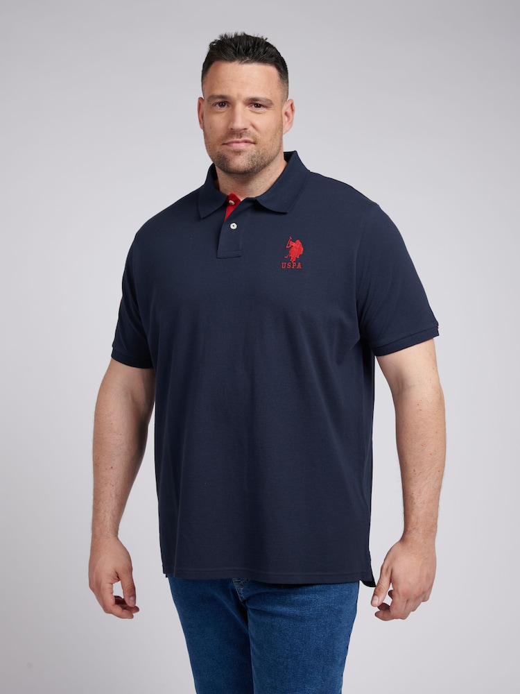 U.S. Polo Assn. Blue Mens Big & Tall Player 3 Pique 100% Cotton Polo Shirt - Image 1 of 5