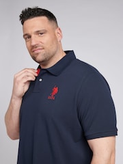 U.S. Polo Assn. Blue Mens Big & Tall Player 3 Pique 100% Cotton Polo Shirt - Image 2 of 5