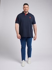 U.S. Polo Assn. Blue Mens Big & Tall Player 3 Pique 100% Cotton Polo Shirt - Image 3 of 5