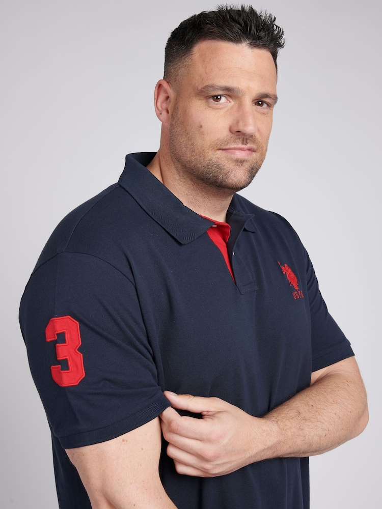 U.S. Polo Assn. Blue Mens Big & Tall Player 3 Pique 100% Cotton Polo Shirt - Image 5 of 5
