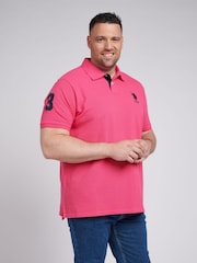 U.S. Polo Assn. Pink Mens Big & Tall Player 3 Pique 100% Cotton Polo Shirt - Image 1 of 5