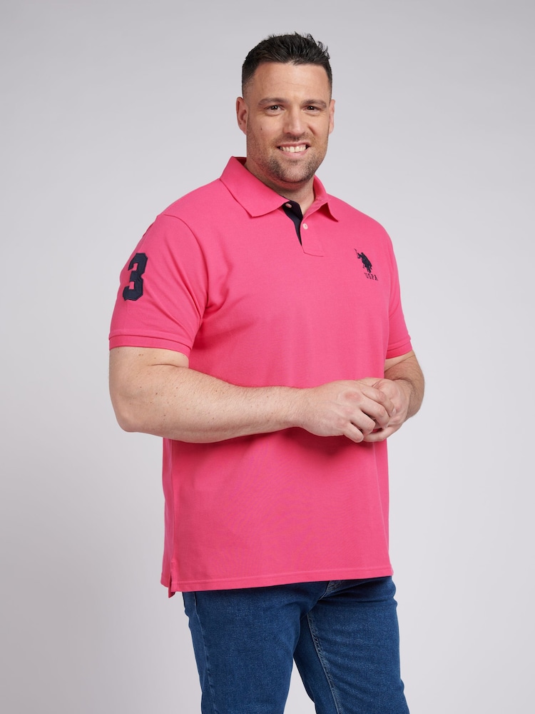 U.S. Polo Assn. Pink Mens Big & Tall Player 3 Pique 100% Cotton Polo Shirt - Image 1 of 5